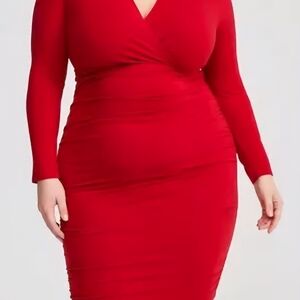 torrid Red Long-Sleeve Wrap-Front Bodycon Dress